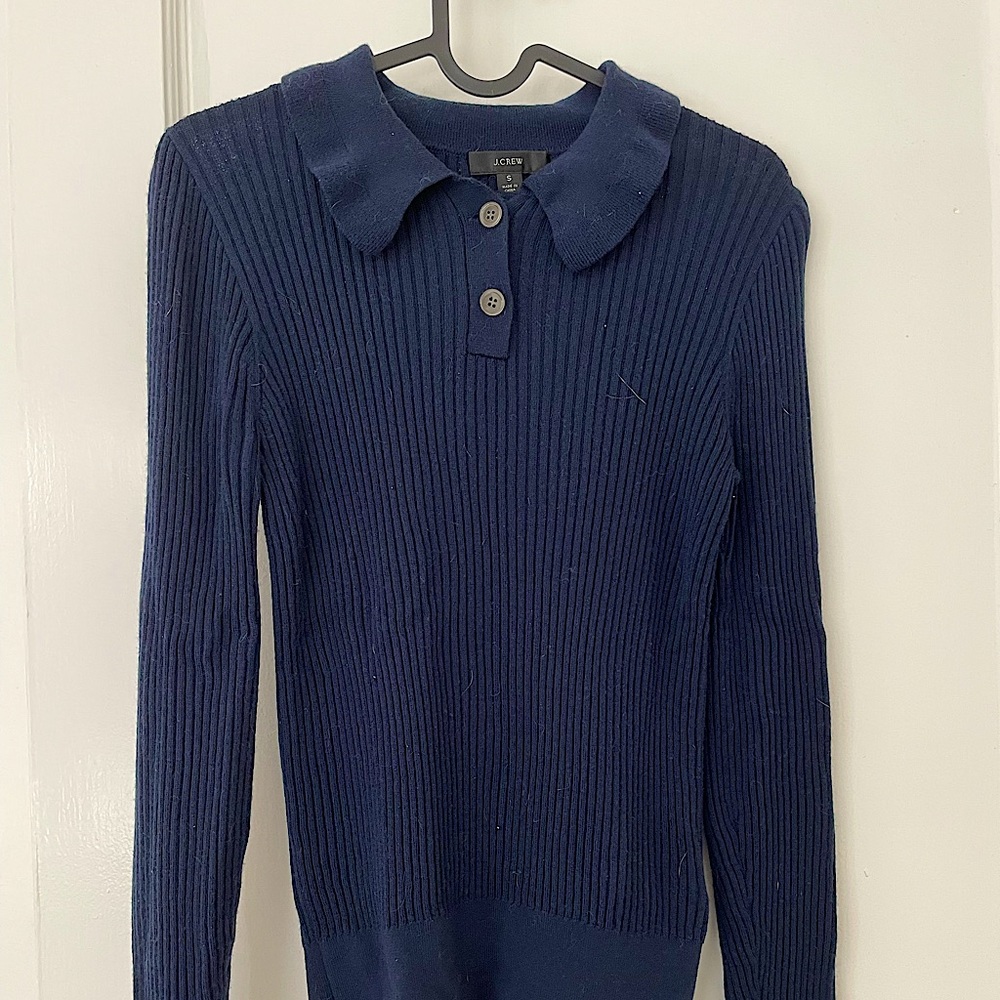 J crew navy blue ribbed polo neck sweater | Xs